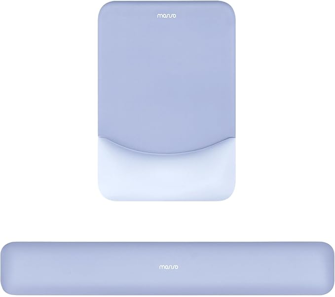 MOSISO Wrist Rest Support for Mouse Pad&Keyboard Set, Rectangular Ergonomic Mousepad Non-Slip Base Home/Office Pain Relief&Easy Typing Pad with Neoprene Cloth&Raised Curved Memory Foam, Slate Blue