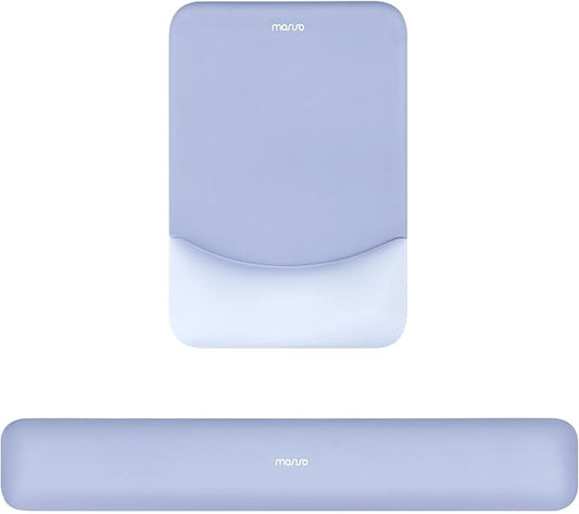 MOSISO Wrist Rest Support for Mouse Pad&Keyboard Set, Rectangular Ergonomic Mousepad Non-Slip Base Home/Office Pain Relief&Easy Typing Pad with Neoprene Cloth&Raised Curved Memory Foam, Slate Blue