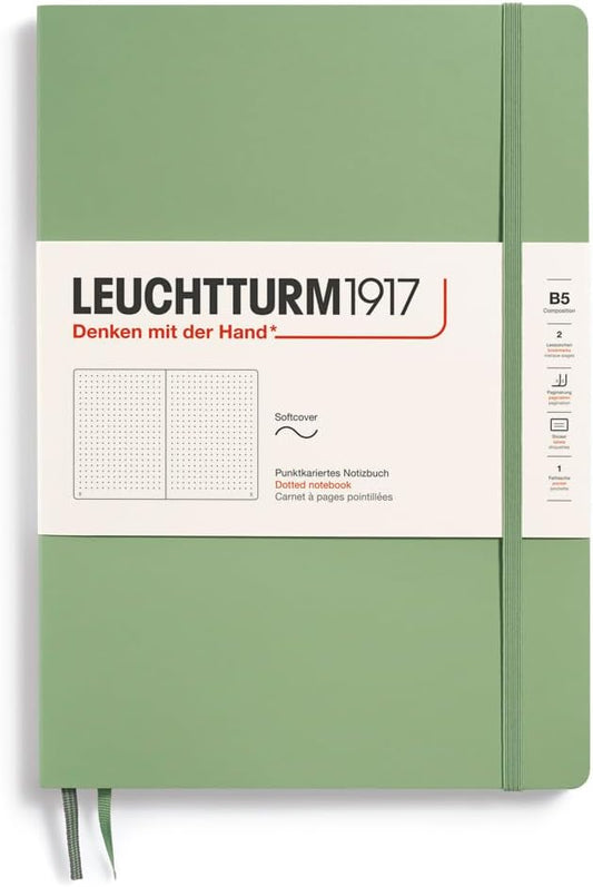 LEUCHTTURM1917 - Notebook Softcover Composition B5-123 Numbered Pages for Writing and Journaling (Dotted, Sage)