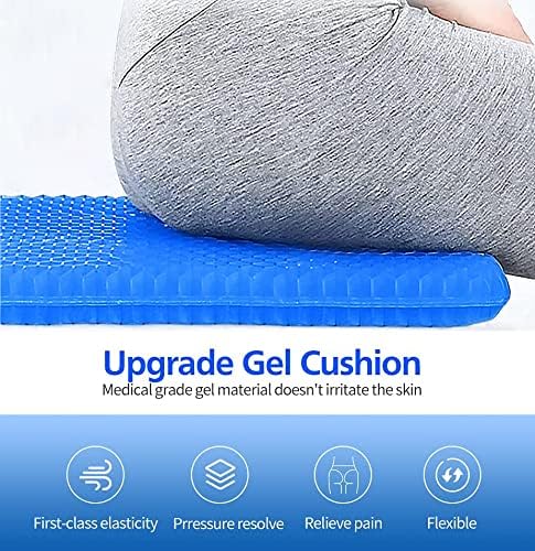 Gel Seat Cushion, Office Seat Cushion Chair Pads for Office Home Car Wheelchair Long Trips - Extra Thick Gel Cushion for Pressure Sores, Tailbone, Back, Sciatica Pain Relief (Extra Thick, Blue)