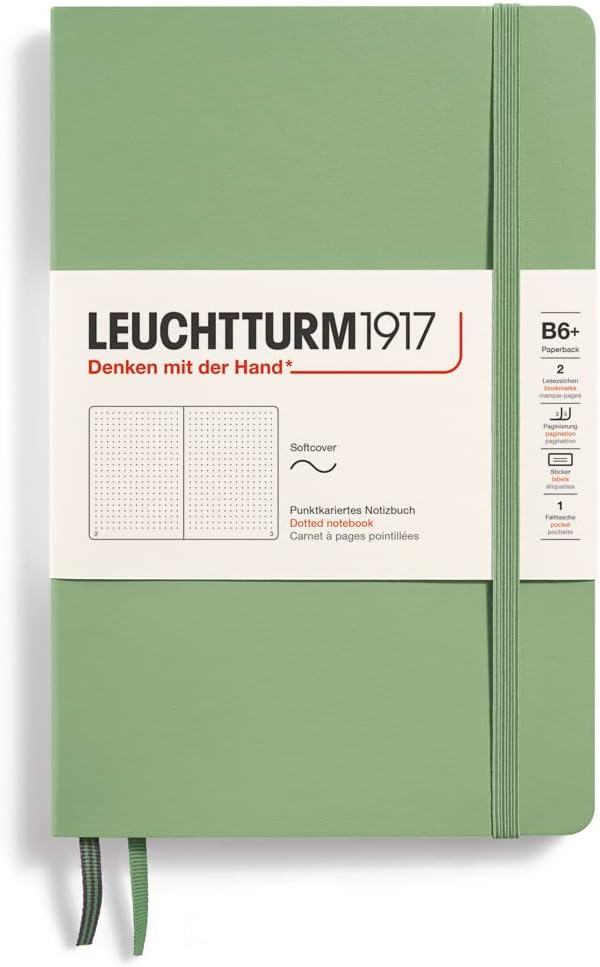 LEUCHTTURM1917 - Notebook Softcover Paperback B6+ - 123 Numbered Pages for Writing and Journaling (Dotted, Sage)