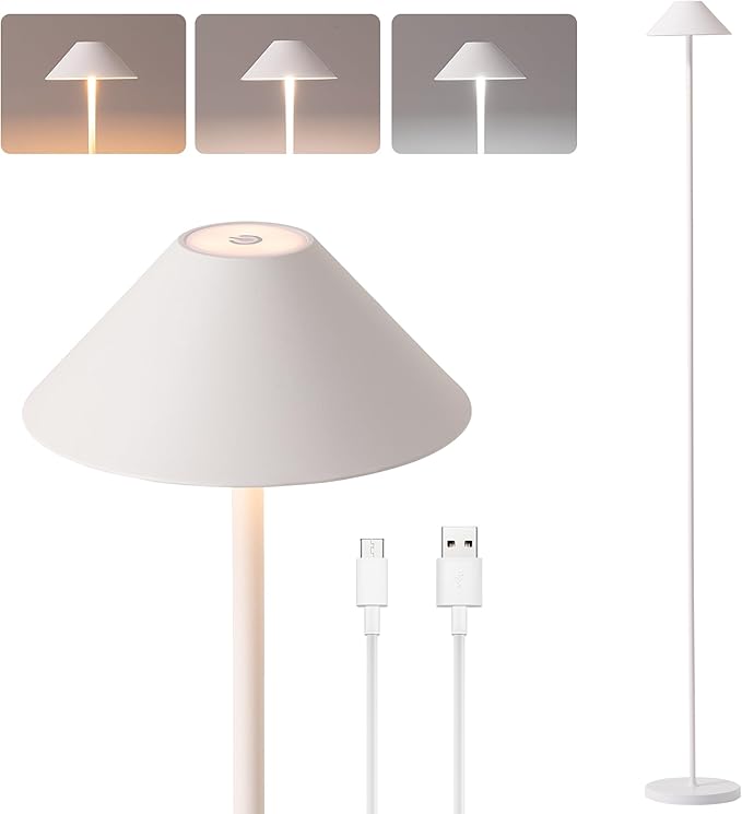 Rechargeable Floor Lamp for Indoor/Outdoor, Cordless Tall Standing Lamp with 3 Color Temps & Dimmable, IP43 Waterproof, Adjustable Height 16-59 Inch, LED Floor Lamp for Living Room, Bedroom, Patio