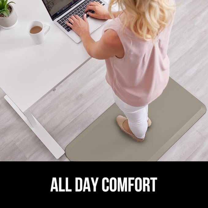 GORILLA GRIP Comfortable Cushioned Kitchen Mats for Floor, Waterproof and Stain Resistant Soft Top, 3/4 Inch Thick Ergonomic Standing Desk Anti Fatigue Mat, Foam Supports Ankles and Feet, 17x24, Taupe