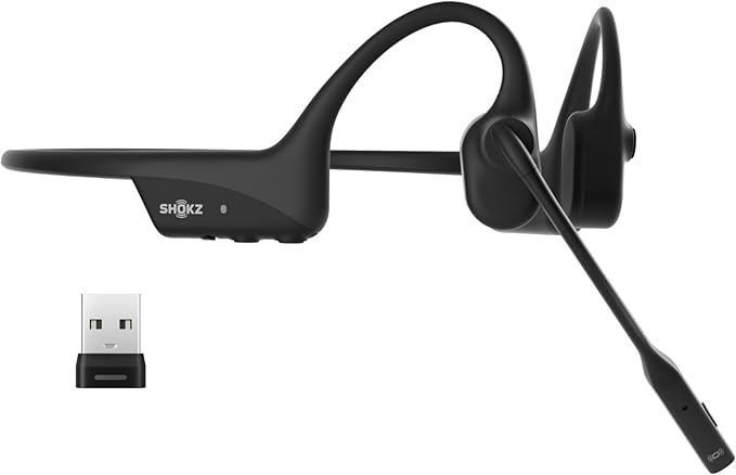 OpenComm2 UC 2025 Upgrade - Open-Ear Wireless Computer Headset with Boom Mic, Bone Conduction Bluetooth Stereo Headphones, USB-A Dongle Compatible with PC and Mac, Zoom Certified - C120UC
