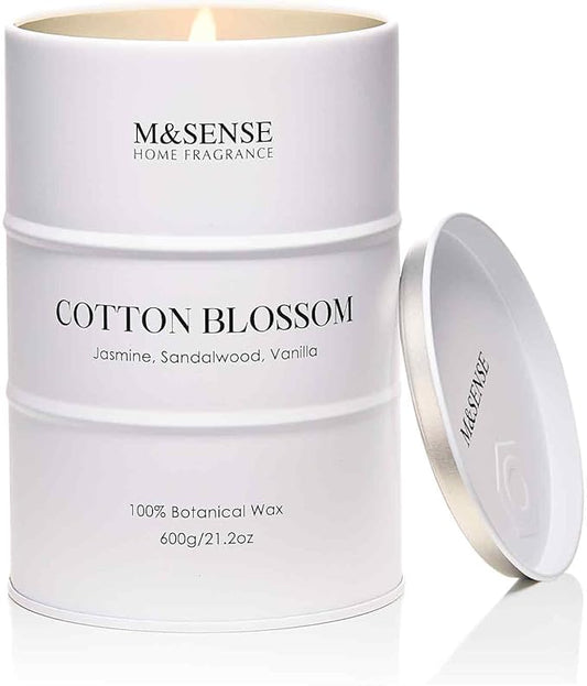 M&SENSE Cotton Blossom Scented Candles Large, Natural Soy Candles 21.2oz 120 Hour Slow Burning,Aromatherapy Candle for Stress Relief Meditation Relaxing