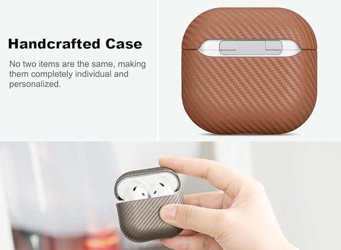 Leather Case - for AirPods 4 with Active Noise Cancellation/AirPods 4 Case Cover - Selected Skin-Friendly Leather, with Carbon Fibre Texture, Handmade Drop Protective Hard Cover - Brown