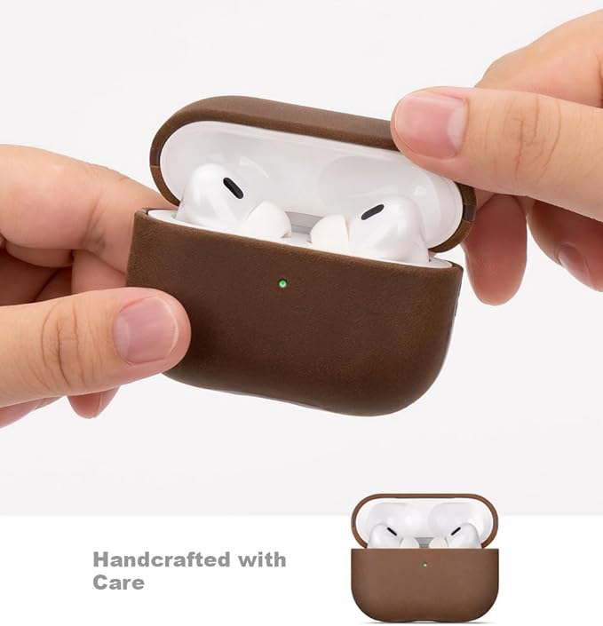 LOPIE Case for AirPods Pro 2nd Generation - Handmade AirPods Pro 2 Case Cover - Made of Crazy Horse Leather - Protective Hard Shell Cover Compatible with Wireless Charging - Vintage Style - Dark Brown