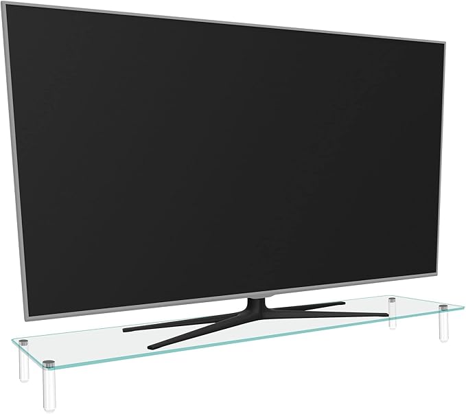 Kantek Extra-Wide Glass Monitor Riser with 8mm Tempered Glass Platform and 60-Pound Capacity, Clear Glass (MS380), 3.3" x 39.4" x 10.2"