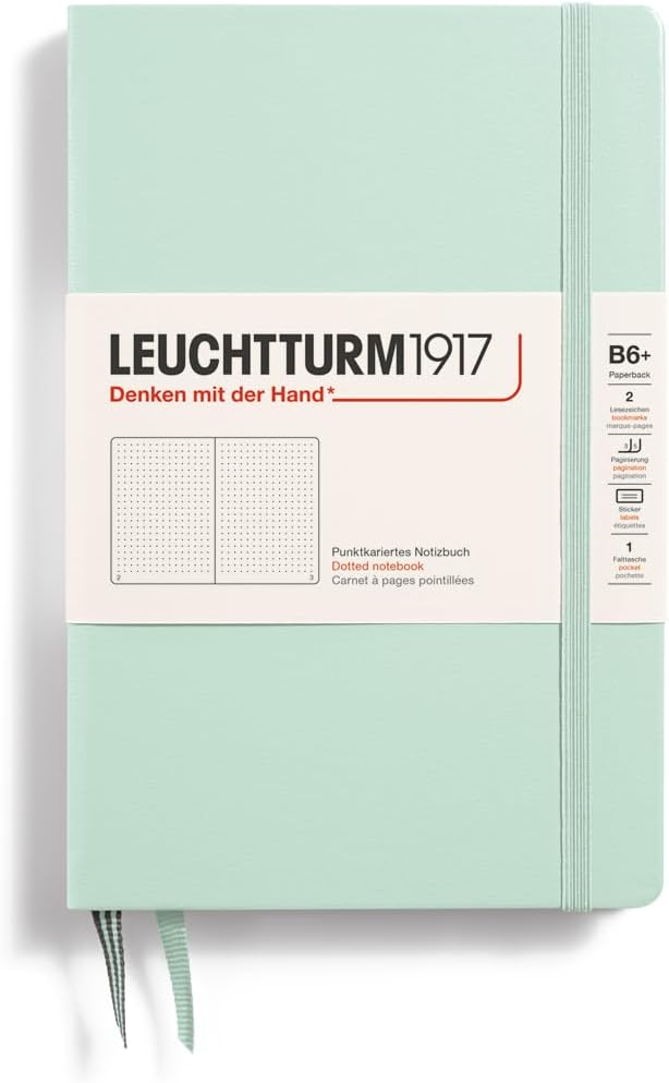 LEUCHTTURM1917 - Notebook Hardcover Paperback B6+ - 219 Numbered Pages for Writing and Journaling (Mint Green, Dotted)