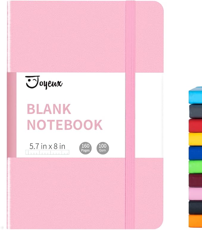 JOYEUX Blank Journal Notebook, A5, 160 Pages 100 Gsm Thick Sketch Books Hardcover Journal for Writing, 5.7 inches x 8 inches Notebooks for Work (Pink)