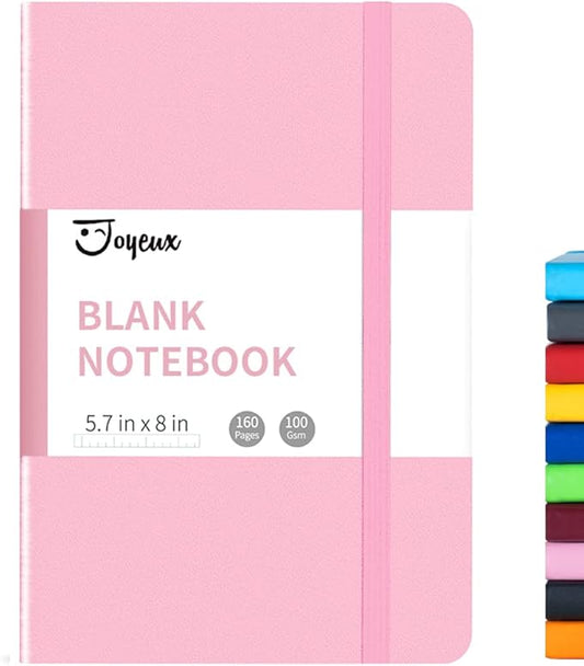 JOYEUX Blank Journal Notebook, A5, 160 Pages 100 Gsm Thick Sketch Books Hardcover Journal for Writing, 5.7 inches x 8 inches Notebooks for Work (Pink)