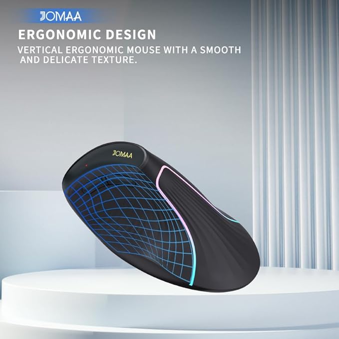 JOMAA Wireless Vertical Mouse, Multi-Device Bluetooth 5.2 & 2.4G Ergonomic Mouse with RGB Lighting, 4000 CPI, 500mAh Rechargeable, for Windows/Mac/Android