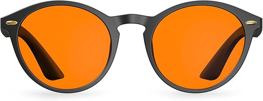 Bloomoak 99% Orange Blue Light Blocking Glasses,Retro Trendy Round Style,Relieve Eye Fatigue,Improve Sleep For Screens/Games