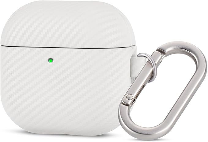Leather Case for AirPods 4 / AirPods 4 with Active Noise Cancellation Case Cover with Keychain - Selected Skin-Friendly Leather, Carbon Fibre Texture, Handmade Shockproof Hard Cover - White