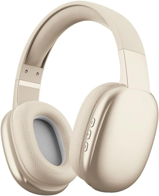 Gabba Goods Wireless Over Ear Bluetooth Headphones with Microphone - Wireless Headset -Noise Reduction - Bluetooth, Wired,Built in Micro SD for Travel, Home, Work TV,PC,Gaming,Cellphone (Beige)