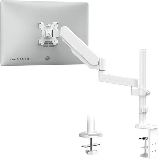 WALI Single Monitor Mount, Adjustable Gas Spring Arm Desk Mount for Screen up to 32 inch, 17.6lbs Weight Capacity, Mounting Pattern 75 x 75mm or 100 x 100mm (GSDM001W), White
