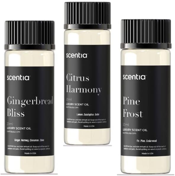 Christmas Fragrance Oil Set, Scentia Winter Fragrance Oils for Diffuser & Candle Making | Pine Frost, Gingerbread Bliss, Citrus Harmony Winter Scented Oils : 3x20ml Pack for Mothers Day Gift