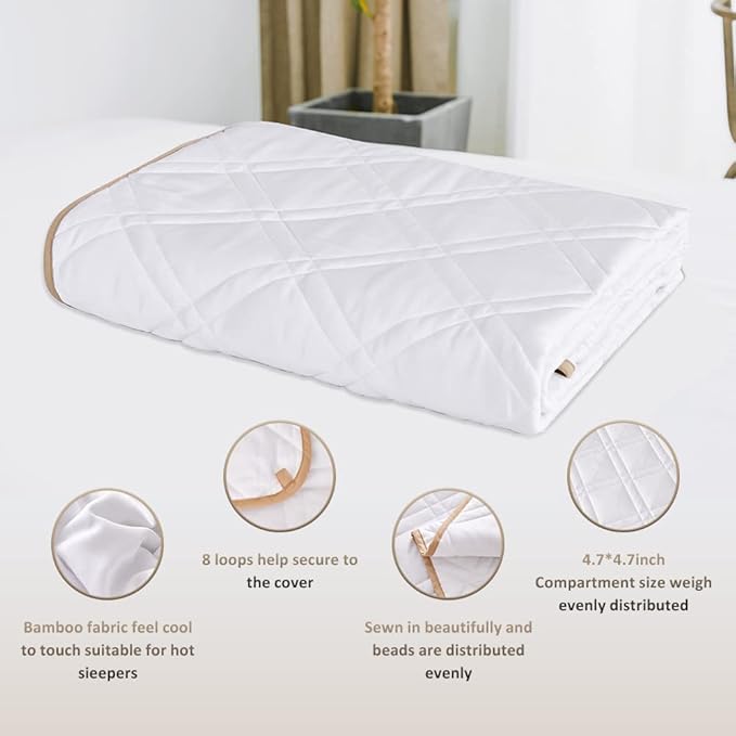 Dornroscn Cooling Weighted Blanket for Adult Bamboo-Derived Rayon Cool Blanket Suitable 60''x80inch 20lbs with Glass Beads for Hot Sleepers (60''x80'' 20lbs, Snow White)