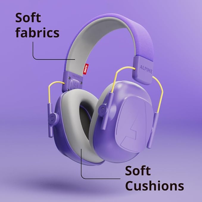 Alpine Muffy Kids - Hearing Protection - CE & ANSI Certified - Adjustable for Ages 3-16 years - Noise Cancelling Headphones - 25dB Sound Reduction Ideal for Protection and Concentration Aid – Purple