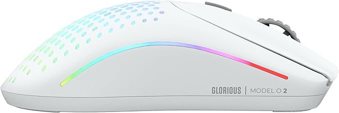 Glorious Gaming Model O 2 Wireless Gaming Mouse - Hybrid 2.4GHz & Bluetooth Wireless, 68g Superlight, Long Battery Life, 26k BAMF 2.0 Sensor, RGB, Ambidextrous, 6 Buttons, PTFE Feet - White