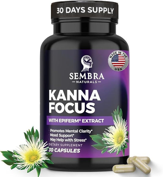 KANNAFOCUS - Natural Kanna Extract 50mg, Fermented Sceletium Tortuosum & Bioperine® - Focus, Mood & Mental Wellness Support - Herbal Nootropic for Daily Clarity & Energy - 30 Capsules