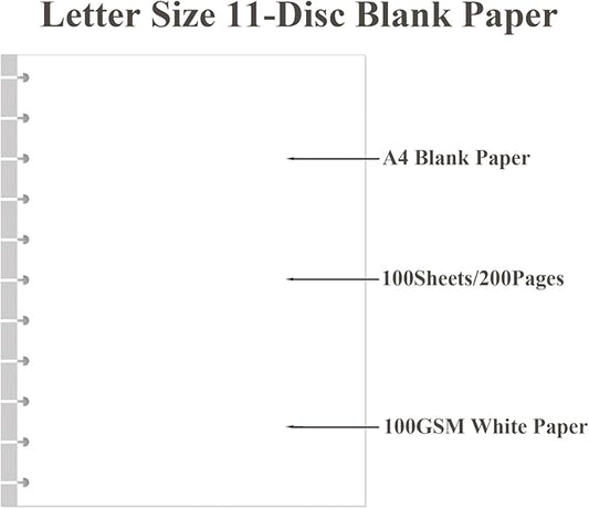 Letter Size Blank Refill Paper, 11-Disc Discbound Blank Paper, 100Sheets / 200Pages TUL Blank Filler Paper, 100gsm White Paper, 8.5'' x 11''