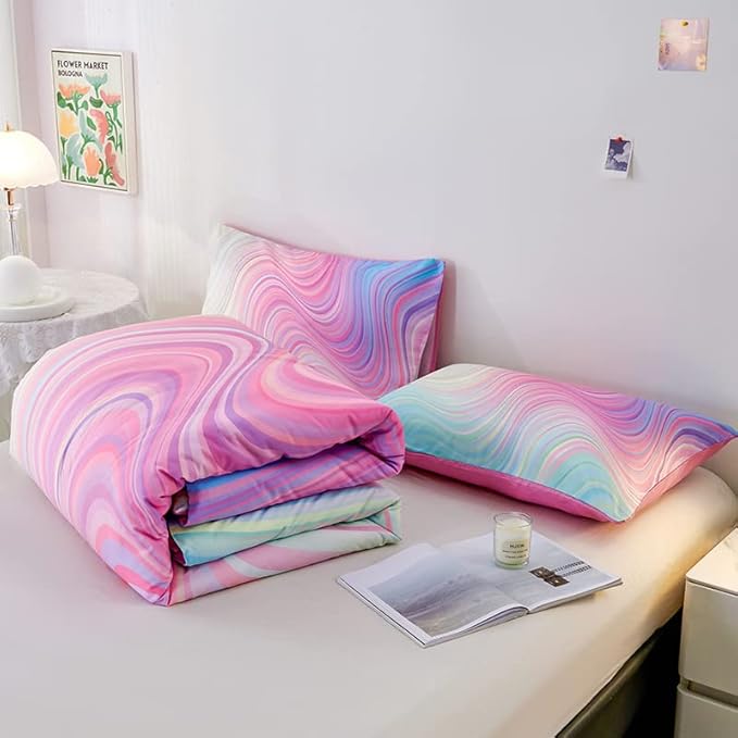 Full Size Comforter Sets for Girls 7PCS,Pink Bedding Sets,Bed Sets for Girls with Flat Sheet and Fitted Sheet,Pillowcases,Cushion Covers,Tie Dye Comforter Sets