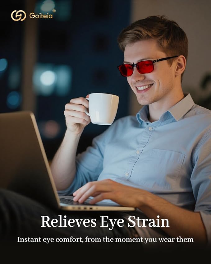Goiteia Red Clip on Blue Light Blocking Glasses for Sleep-Block Blue & Green Light-Fast and Sound Sleep/Relieve Eye Strain