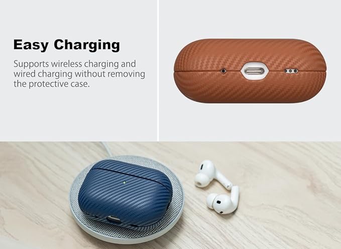 Leather Case - for AirPods Pro 2 Case Cover - Selected Skin-Friendly Leather, with Carbon Fibre Texture, Handmade Drop Protective Hard Cover for AirPods Pro 2nd Generation Earbuds - Brown