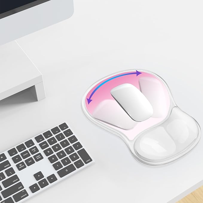 Mouse Pad with Wrist Rest,Ergonomic Mouse Pad with Comfortable Gel Wrist Rest Support and Non-Slip PU Base for Easy Typing Pain Relief, Durable and Washable (Transparent Pink Gradient)