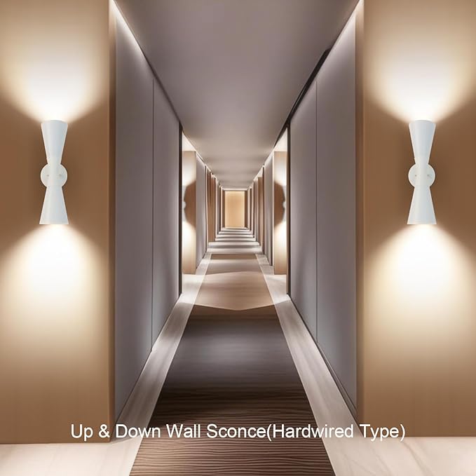 Modern Indoor Wall Sconce, Light Up and Down White Wall Sconce, Mid Century Indoor Wall Light Fixture, Hardwired Wall Mounted Lamp for Living Room, Bathroom, Bedroom, Hallway, 18 Inch