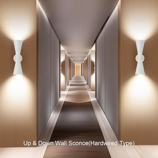 Modern Indoor Wall Sconces Set of 2, Up and Down White Wall Sconces, Mid Century Indoor Wall Light Fixture, Hardwired Wall Mounted Lamp for Living Room, Bathroom, Bedroom, Hallway, 18inches
