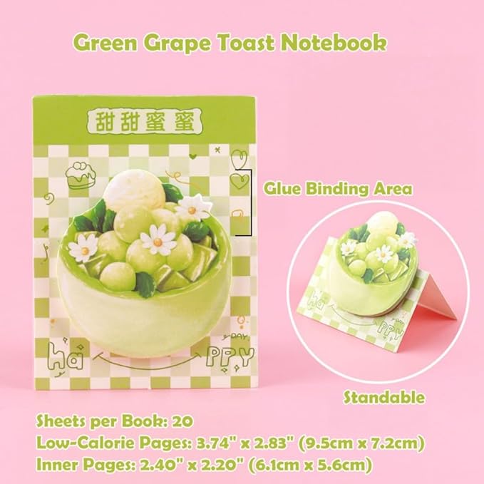 12Pack Cute Bread Toast Sticky Notes, 20 Sheets/pad, Reusable Funny to Do List Notes Book for Office Home