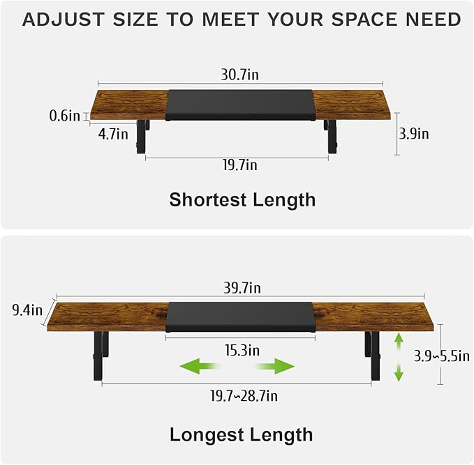 X-cosrack Adjustable Height and Length Dual Monitor Stand Riser, Wood and Steel Monitor Stand for 2 Monitors, Multi-Purpose Desk Shelf Organizer Riser Stand for Computer, Laptop, Printer, TV