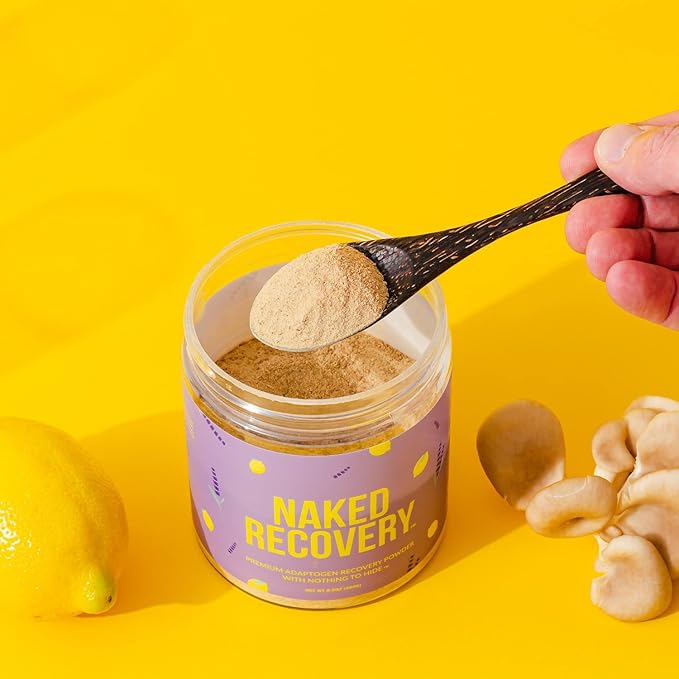 NAKED Recovery - Mushroom Supplement Powder - Lions Mane, Cordyceps, Reishi, Tart Cherries, Lemon Balm - Adaptogen Wellness Formula, Stress Relief, Muscle Recovery - 30 Servings