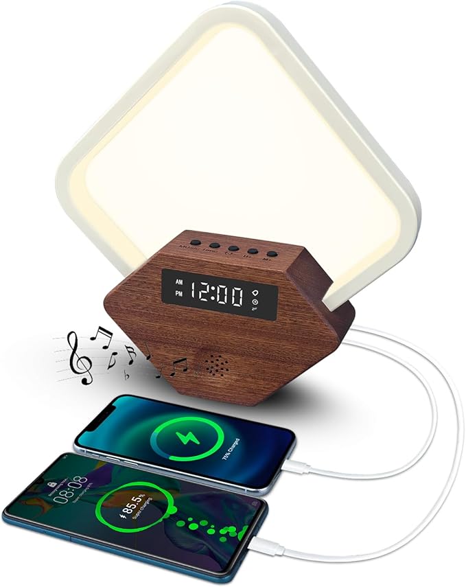 Sunrise Alarm Clock for Bedrooms Heavy Sleepers 15 Sleep Sounds White Noise Machine Baby/Adults 3 Color Table Lamp 10 Ringtones with PD22.5W USB C Fast Charger Birthday Gifts for Women