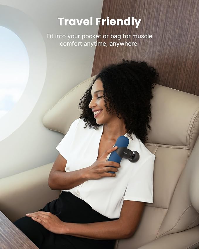 RENPHO Mini Thermal Massage Gun with Heat, Portable Deep Tissue Percussion Massager, Color Silicone Sleeves Travel Size with Carry Case, Aegean Blue