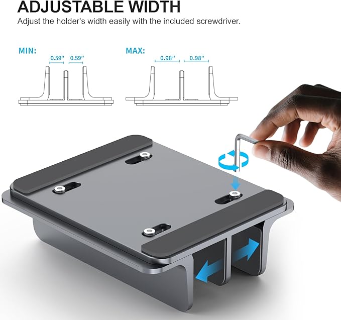 Dual-Slot Aluminum Vertical Laptop Stand for Desk - Adjustable Width Dock for MacBook, Surface, Samsung, HP, Dell up to 17.3 inches - Space-Saving & Protective Design - Gray