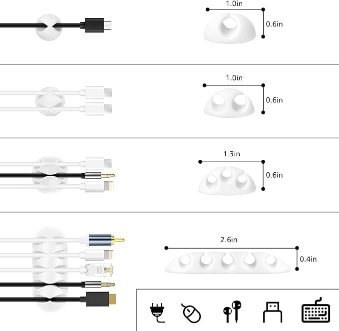 White Cable Management Organizer Kit, 2 Wire Sleeve Protector, 41 Self Adhesive Cable Clips Holder, 10pcs+2 Roll Reusable Cable Ties and 100 Cable Zip Ties for TV Computer Cord Tidy Under Desk