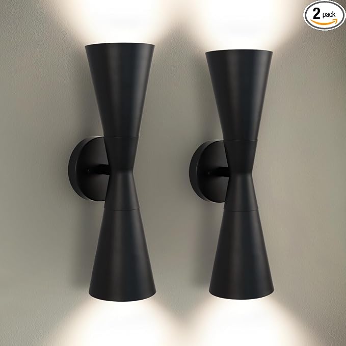 Modern Black Wall Sconces Set of 2, Up and Down Indoor Wall Sconces, Mid Century Indoor Wall Light Fixture, Hardwired Wall Mounted Lamp for Living Room, Bathroom, Bedroom, Hallway, 18 Inch