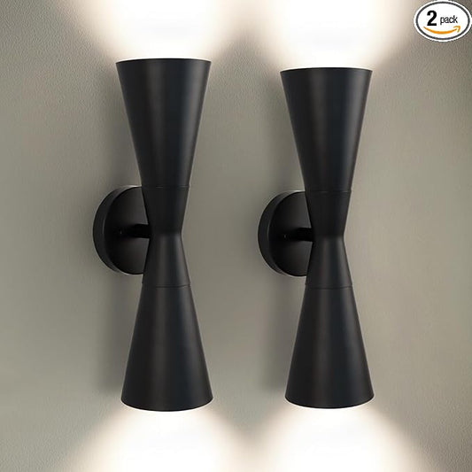 Modern Black Wall Sconces Set of 2, Up and Down Indoor Wall Sconces, Mid Century Indoor Wall Light Fixture, Hardwired Wall Mounted Lamp for Living Room, Bathroom, Bedroom, Hallway, 18 Inch