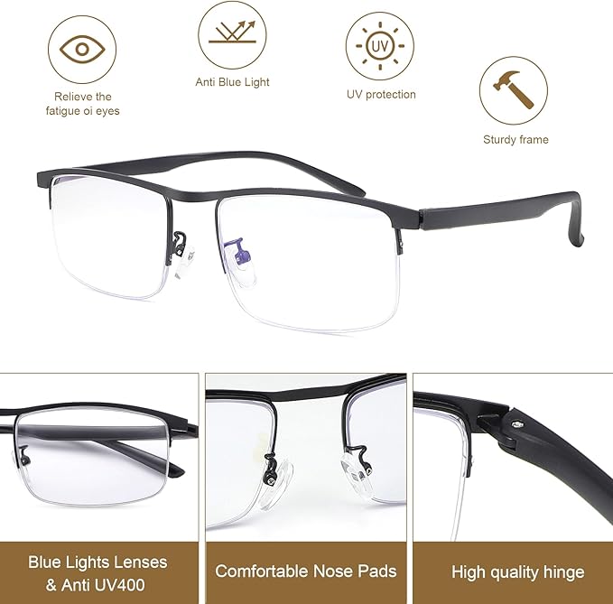 YIMI Photochromic Sunglasses Blue Light Blocking Glasses for Men and Women Day Night Gaming TV Phones Computer Eyeglasses UV Protection Anti Glare Ultralight Semi Rimless TR90 Frame Eyewear Spectacles
