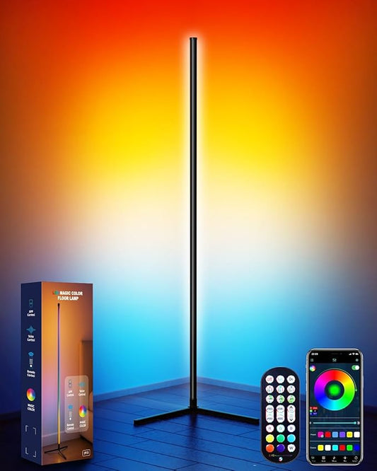 Corner Floor Lamp,RGB LED Corner Lamp with Smart APP Control Remote Control Color Changing Ambience Light with 16 Million DIY Color Changing for Bedroom Living Room and Game Room