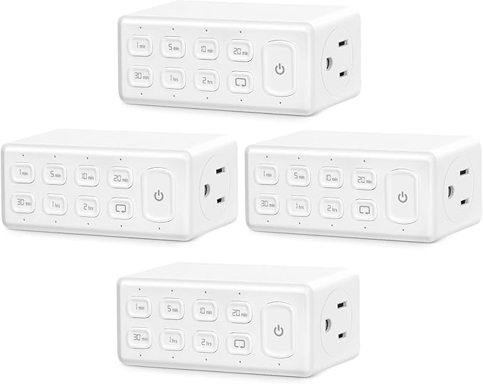 Countdown Digital Timer Outlet, Plug-in Timer for Electrical Outlets with Repeat Function, Manual Override, Up to 4H Auto Shut Off Switch for Indoor Lamp, Fan, Aquarium, 1875W, ½ HP, 4 Pack