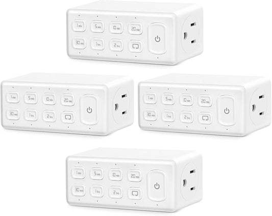 Countdown Digital Timer Outlet, Plug-in Timer for Electrical Outlets with Repeat Function, Manual Override, Up to 4H Auto Shut Off Switch for Indoor Lamp, Fan, Aquarium, 1875W, ½ HP, 4 Pack