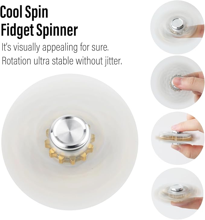 FREELOVE Gear Metal Fidget Spinner Toys for Adults, Small Mini Tiny Pockget Figette, Bike Chain, Copper Brass Hands Gyro, Quiet Silent Cool Cube for Anxiety Men (4 Gears Linkage, Silver-Brass)