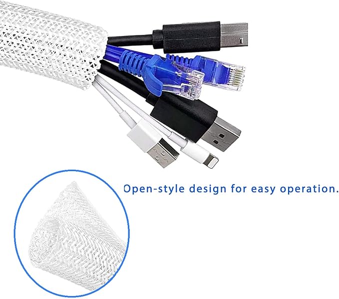 Pet Proof Split Cable Sleeve Organizer - Cord Cover Protector for Desk, Hide Wires from Cats Chewing, Computer Cord Management (3/4inch-5ft, 2Pcs, White)