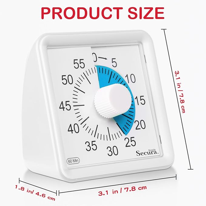 Secura 60-Minute Visual Countdown Timer for Kids & Adults, Classroom Time Management Tool (Blue & White)