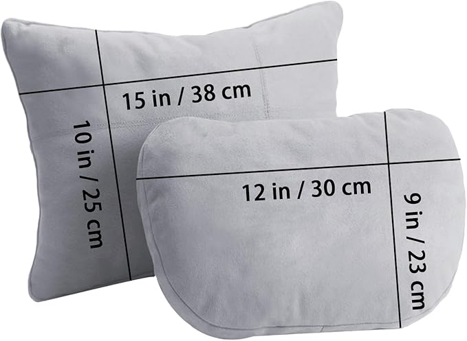 2PCS Car Pillow for Car Neck Pillow for Driving Seat Lumbar Support Soft Cushion with Extra Filling Accessories Back Support for Travel Nap and Trips Sleeping (Grey, Head and Lumbar)