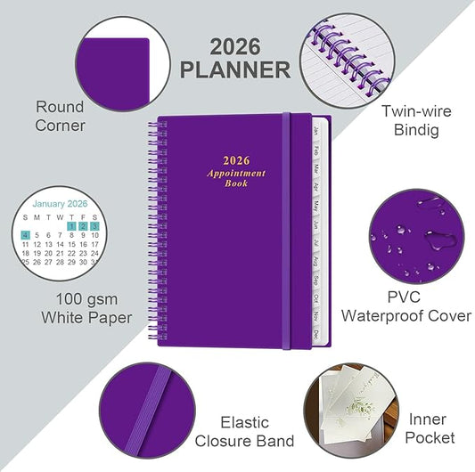 2026 Appointment Book & Planner - 2026 Daily Hourly Planner from January 2026 - December 2026, Weekly Appointment Book with 30-Minute Interval, Medium 6.4" x 8.5", Purple-B
